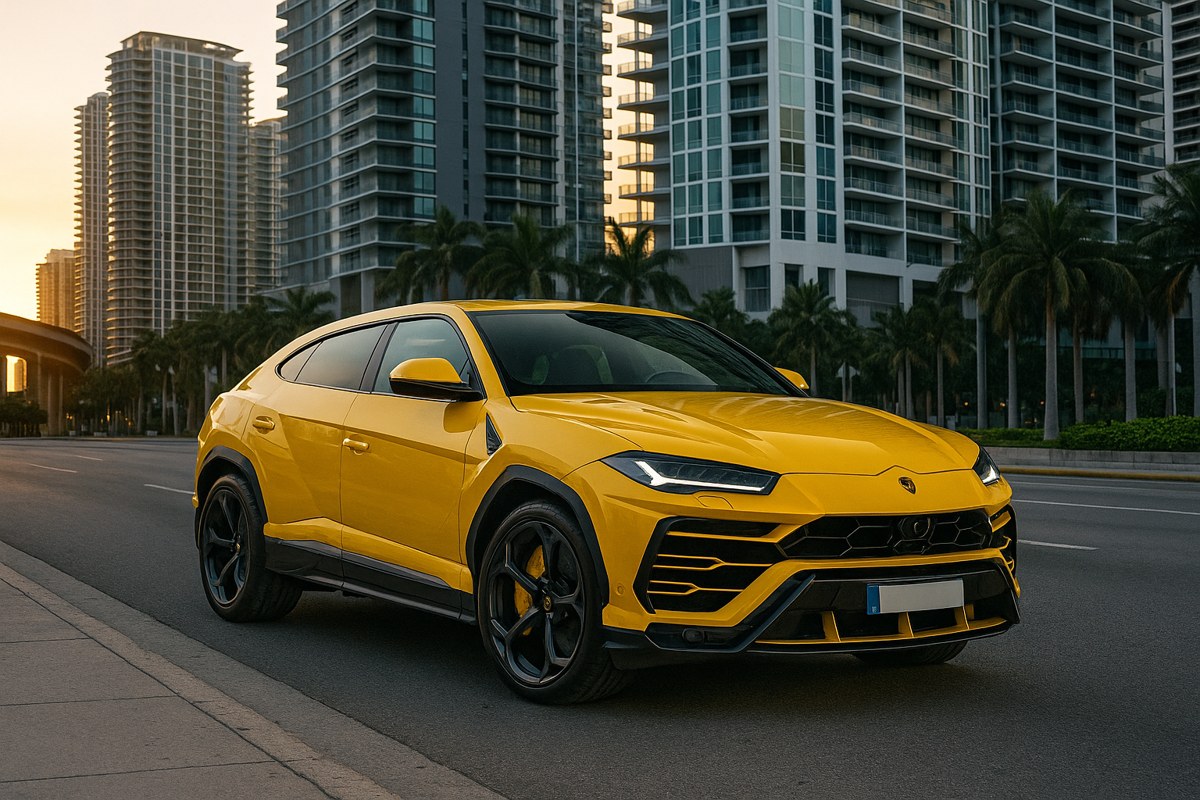 Yellow Lamborghini Urus in Miami